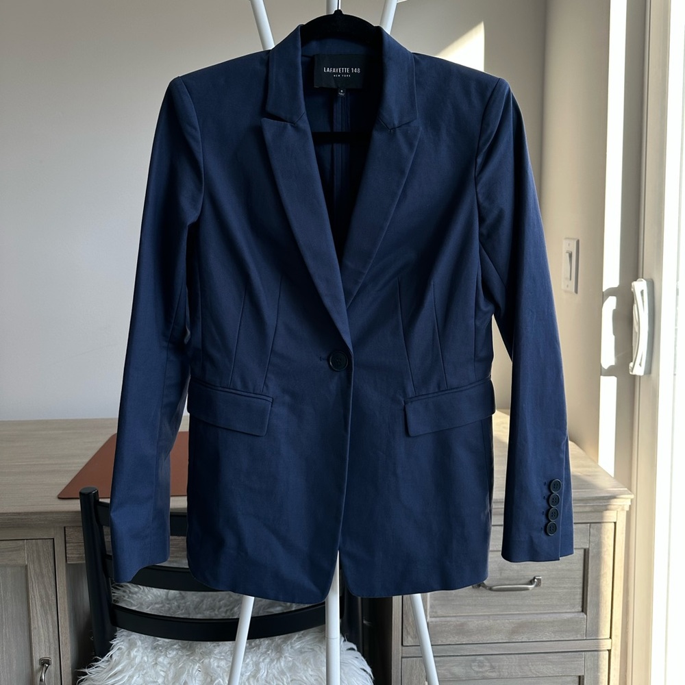 Lafayette 148 New York Dark Blue Stretch Suit Jacket